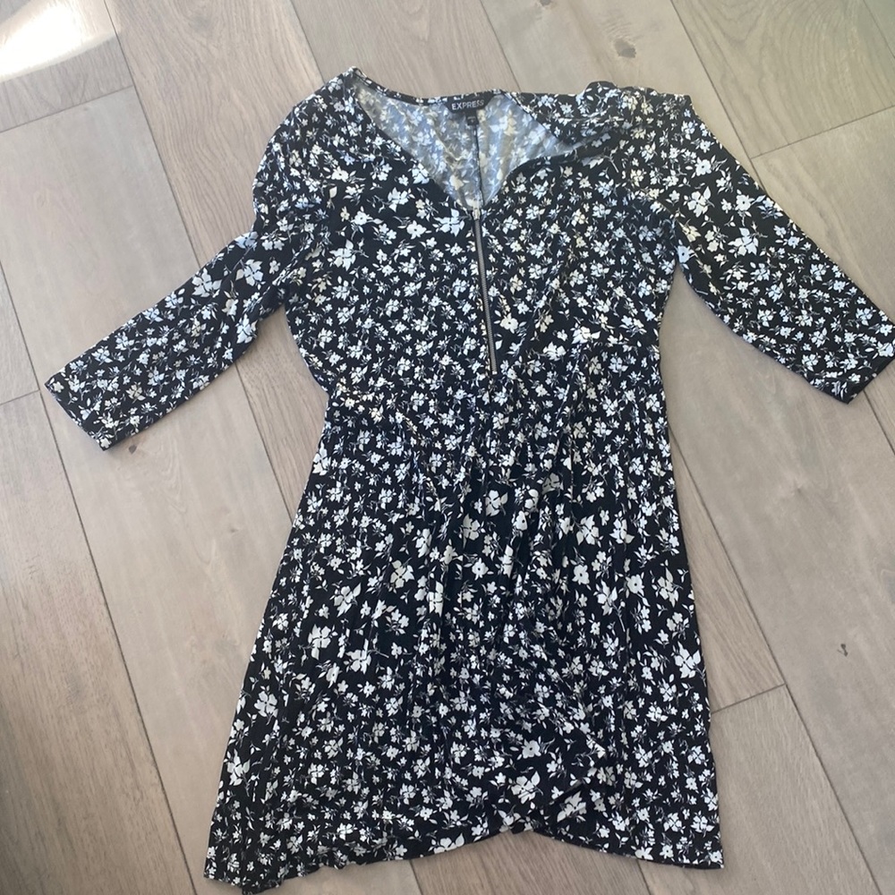 Black and white floral dress from express